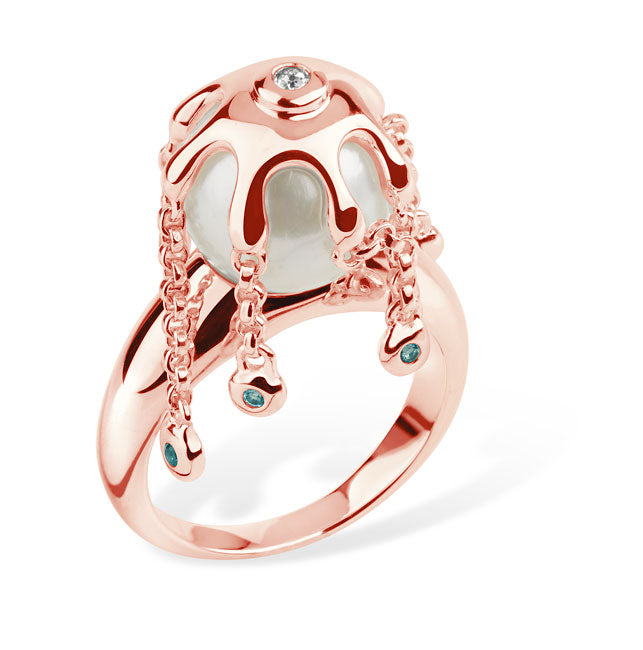 Pearl Ring with Drips in Rose Gold Vermeil